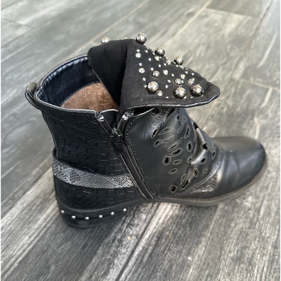 Unique Balin Black Leather Ankle Boots Size 7 Cool Design Concert Rock - Picture 8 of 16